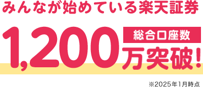 みんなが始めている楽天証券1,200万口座突破！ 総合口座数 ※2025年1月時点
